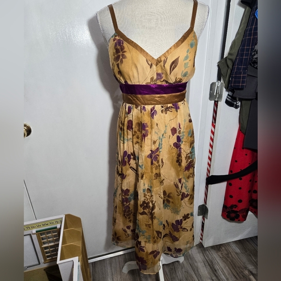 Spense Vintage Floral Sleeveless Silk Dress Sz 10 Gold/purple - Picture 3 of 8